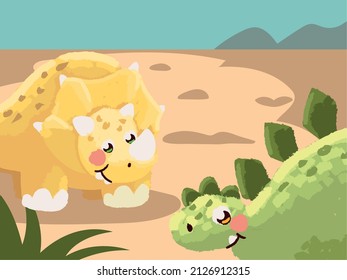 cute dinosaurs wildlife scene design