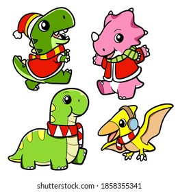 Cute Dinosaurus Cartoon Celebrate Christmas