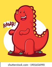 Cute Dinosour Drawn As Vector For Tee Print