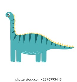 Cute diplodocus animal isolated on white background. A long neck funny dinosaur in cartoon style. Vector illustration