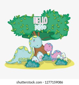 cute diplodocus couple with dino eggs