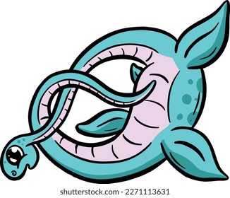 Cute Diplodocus or Plesiosaur Cartoon Dinosaur Illustration in Vector in Bright Colour
