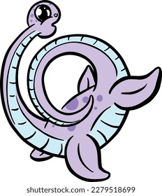 Cute Diplodocus or Plesiosaur Cartoon Dinosaur Illustration in Vector in Bright Colour