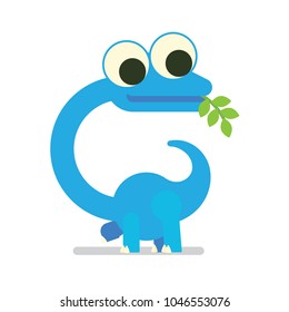 Cute Diplodocus walking. Dinosaur life. Vector illustration of prehistoric character in flat cartoon style isolated on white background. Funny blue Brontosaurus with big eyes. Element for design.