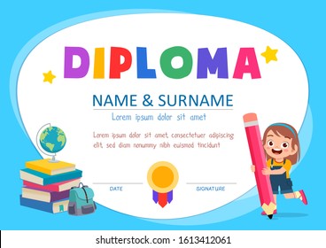 Cute Diploma Certificate Template School Student Stock Vector (Royalty ...