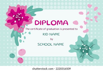 Cute Diploma template for kids with colorful Flowers