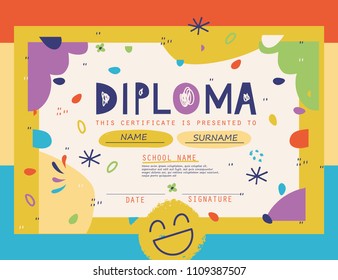 Cute Diploma template for kids.Vector illustration.