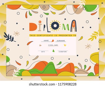 	
Cute Diploma template for kids.Vector illustration.