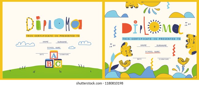 	
Cute Diplomas template for kids.Vector illustration.