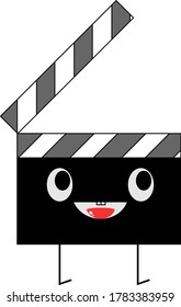 A cute director's cut vector illustration depicting a happy movie in a director's cut character