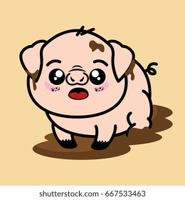 Cute and dirty pig cartoon
