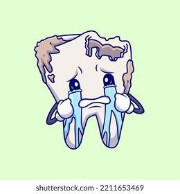Cute Dirty Teeth Crying Cartoon Vector Icon Illustration. Object Healthy Icon Concept Isolated Premium Vector. Flat Cartoon Style