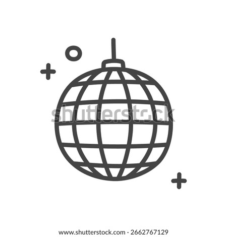 Cute disco ball icon. Hand drawn illustration of a disco ball with sparkles. Kawaii sticker. Vector 10 EPS.