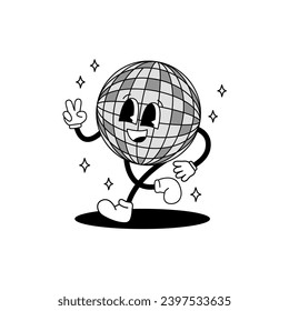 Cute disco ball retro character mascot. Vector illustration on isolated background