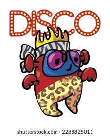 Cute disco dancer robot in leopard pants 