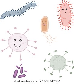 Cute diseases illustration - vector. Set of microbe in cartoon style. Unique vector illustration about health care
