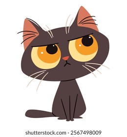 Cute disgruntled black kitten. Flat vector illustration in simple childish style. White background 