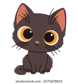 Cute disgruntled black kitten. Flat vector illustration in simple childish style. White background 