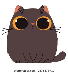 Cute disgruntled black kitten. Flat vector illustration in simple childish style. White background 