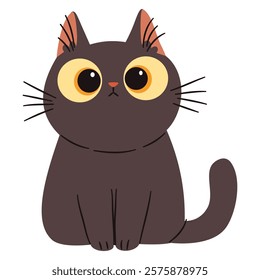 Cute disgruntled black kitten. Flat vector illustration in simple childish style. White background 