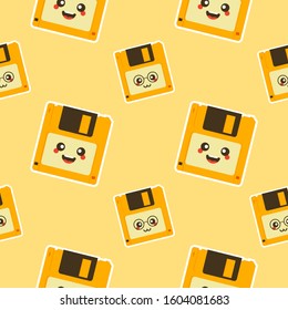 cute diskette character seamless pattern