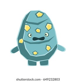 Cute dissatisfied blue rock element with yellow blotches. Cartoon emotions character vector Illustration