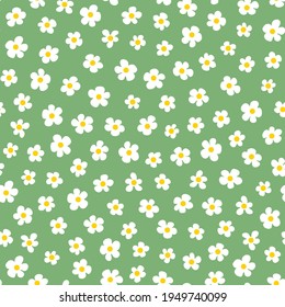 Flores vectoriales de margarita suave colocadas al azar con fondo verde.