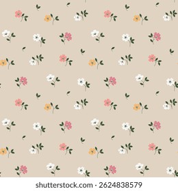 Cute ditsy feminine floral print vector. Small floral seamless pattern background. Repeat pattern. flower print. Liberty style. Tiny surface design. Ditsy floral for fashion, texture, fabric, wrapping