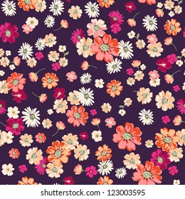 cute ditsy floral on deep purple seamless background