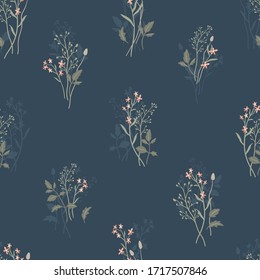 Cute ditsy floral seamless pattern, hand drawn lovely flowers, great for textiles, wrapping, banners, wallpapers - vector surface design