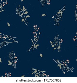 Cute ditsy floral seamless pattern, hand drawn lovely flowers, great for textiles, wrapping, banners, wallpapers - vector surface design