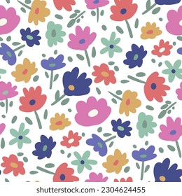 Cute Ditsy Floral Seamless Pattern. Brightly color