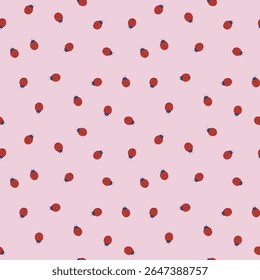 Cute Ditsy Ladybug Seamless Pattern, Minimalist Pink Summer Insect Vector Background for Kids