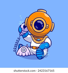Llamada de buceador con icono del vector de dibujos animados de Shell
Ilustración. Concepto de icono de la tecnología de la ciencia aislado
Vector Premium. Estilo de dibujo plano