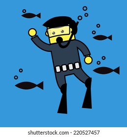Cute diver cartoon.
