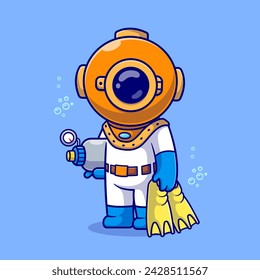 Cute Diver Diving Snorkeling Cartoon Vector Icon Illustration. Science Sport Icon Concept Isolated Premium Vector. Flat Cartoon Style