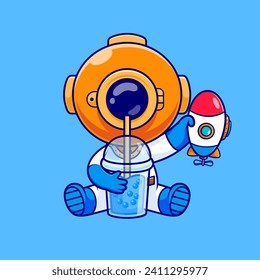 Cute Diver Drinking Milk Tea Boba With Submarine Cartoon
Vector Icon Illustration. Science Drink Icon Concept Isolated
Premium Vector. Flat Cartoon Style
