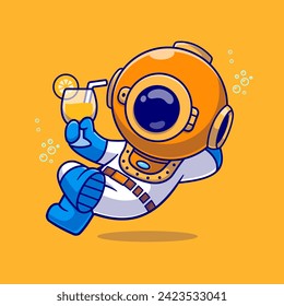 Cute Diver Drinking Orange Juice Cartoon Vector Icon
Illustration. Science Drink Icon Concept Isolated Premium
Vector. FlatCartoon Style