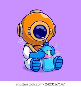 Cute Diver Drinking Water With Bottle Cartoon Vector Icon
Illustration. Science Drink Icon Concept Isolated Premium
Vector. Flat Cartoon Style
