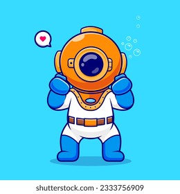 Cute Diver begeisterte Cartoon Vector Illustration. Science Technology Icon Konzept isolierter Premium-Vektorgrafik. Flachbildkartonstil