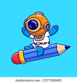 Cute Diver Flying With Pencil Cartoon Vector Icon Illustration. Science Education Icon Concept
Isolated Premium Vector. FlatCartoon Style