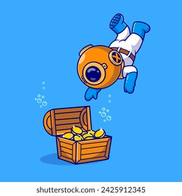Cute Diver Found Gold Treasure Cartoon Vector Icon
Illustration. Science Finance Icon Concept Isolated Premium
Vector. Flat Cartoon Style
