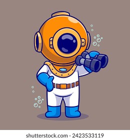 Ilustración del icono del vector de dibujos animados de Binoculares de Cute Diver.
Concepto de icono de objeto de ciencia Vector Premium aislado. Plano
Estilo de dibujos animados