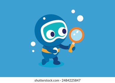 Cute Diver Look At Mirror Cartoon Vector Icon Illustration 