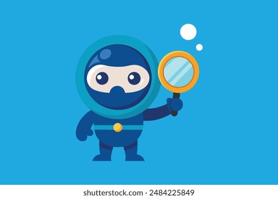 Cute Diver Look At Mirror Cartoon Vector Icon Illustration 