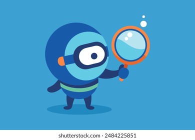 Cute Diver Look At Mirror Cartoon Vector Icon Illustration 