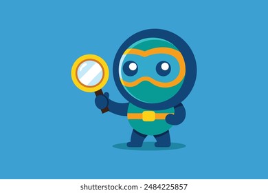 Cute Diver Look At Mirror Cartoon Vector Icon Illustration 