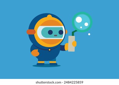 Cute Diver Look At Mirror Cartoon Vector Icon Illustration 