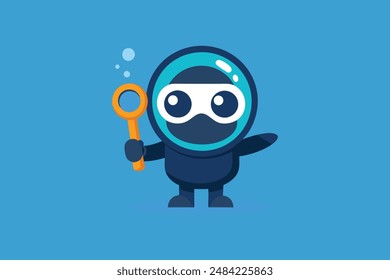 Cute Diver Look At Mirror Cartoon Vector Icon Illustration 