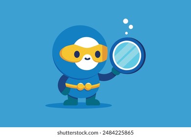 Cute Diver Look At Mirror Cartoon Vector Icon Illustration 